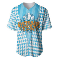 Oktoberfest Baseball Jersey with Beer Glass Illustration Blue White Diamond - Wonder Print Shop