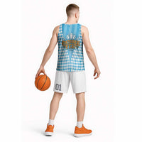 Oktoberfest Basketball Jersey with Beer Glass Illustration Blue White Diamond - Wonder Print Shop