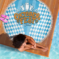 Oktoberfest Beach Blanket with Beer Glass Illustration Blue White Diamond - Wonder Print Shop
