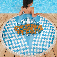 Oktoberfest Beach Blanket with Beer Glass Illustration Blue White Diamond - Wonder Print Shop