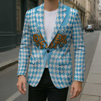 Oktoberfest Blazer with Beer Glass Illustration Blue White Diamond - Wonder Print Shop