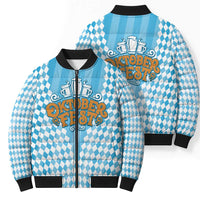 Oktoberfest Bomber Puffer Jacket with Beer Glass Illustration Blue White Diamond - Wonder Print Shop