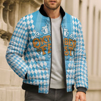 Oktoberfest Bomber Puffer Jacket with Beer Glass Illustration Blue White Diamond - Wonder Print Shop