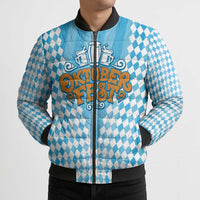 Oktoberfest Bomber Puffer Jacket with Beer Glass Illustration Blue White Diamond - Wonder Print Shop