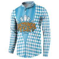 Oktoberfest Button Sweatshirt with Beer Glass Illustration Blue White Diamond - Wonder Print Shop