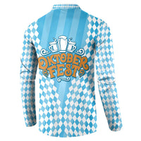 Oktoberfest Button Sweatshirt with Beer Glass Illustration Blue White Diamond - Wonder Print Shop