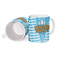 Oktoberfest Ceramic Mug with Beer Glass Illustration Blue White Diamond - Wonder Print Shop