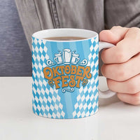 Oktoberfest Ceramic Mug with Beer Glass Illustration Blue White Diamond - Wonder Print Shop