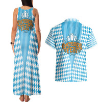 Oktoberfest Couples Matching Tank Maxi Dress and Hawaiian Shirt with Beer Glass Illustration Blue White Diamond - Wonder Print Shop