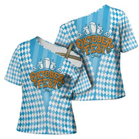Oktoberfest Cross Shoulder Shirt with Beer Glass Illustration Blue White Diamond - Wonder Print Shop