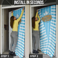 Oktoberfest Door Cover with Beer Glass Illustration Blue White Diamond - Wonder Print Shop