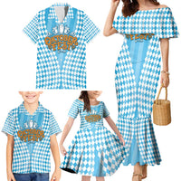 Oktoberfest Family Matching Mermaid Dress and Hawaiian Shirt with Beer Glass Illustration Blue White Diamond - Wonder Print Shop