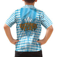 Oktoberfest Family Matching Off The Shoulder Long Sleeve Dress and Hawaiian Shirt with Beer Glass Illustration Blue White Diamond - Wonder Print Shop