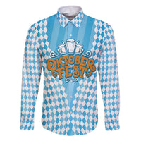 Oktoberfest Family Matching Off The Shoulder Long Sleeve Dress and Hawaiian Shirt with Beer Glass Illustration Blue White Diamond - Wonder Print Shop