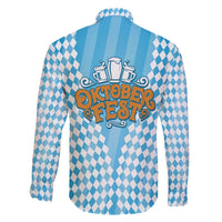 Oktoberfest Family Matching Off The Shoulder Long Sleeve Dress and Hawaiian Shirt with Beer Glass Illustration Blue White Diamond - Wonder Print Shop