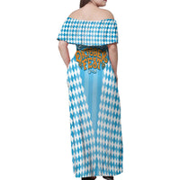 Oktoberfest Family Matching Off Shoulder Maxi Dress and Hawaiian Shirt with Beer Glass Illustration Blue White Diamond - Wonder Print Shop