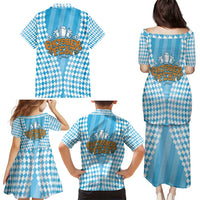 Oktoberfest Family Matching Puletasi and Hawaiian Shirt with Beer Glass Illustration Blue White Diamond - Wonder Print Shop