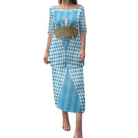 Oktoberfest Family Matching Puletasi and Hawaiian Shirt with Beer Glass Illustration Blue White Diamond - Wonder Print Shop