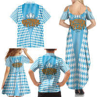 Oktoberfest Family Matching Summer Maxi Dress and Hawaiian Shirt with Beer Glass Illustration Blue White Diamond - Wonder Print Shop