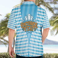 Oktoberfest Hawaiian Shirt with Beer Glass Illustration Blue White Diamond - Wonder Print Shop