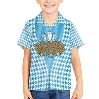 Oktoberfest Hawaiian Shirt with Beer Glass Illustration Blue White Diamond - Wonder Print Shop