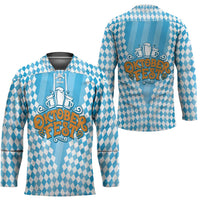 Oktoberfest Hockey Jersey with Beer Glass Illustration Blue White Diamond - Wonder Print Shop
