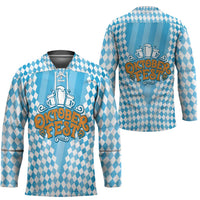 Oktoberfest Hockey Jersey with Beer Glass Illustration Blue White Diamond - Wonder Print Shop