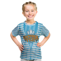 Oktoberfest Kid T Shirt with Beer Glass Illustration Blue White Diamond - Wonder Print Shop
