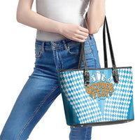 Oktoberfest Leather Tote Bag with Beer Glass Illustration Blue White Diamond - Wonder Print Shop