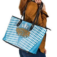 Oktoberfest Leather Tote Bag with Beer Glass Illustration Blue White Diamond - Wonder Print Shop