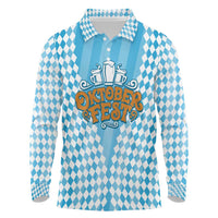 Oktoberfest Long Sleeve Polo Shirt with Beer Glass Illustration Blue White Diamond - Wonder Print Shop
