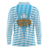 Oktoberfest Long Sleeve Polo Shirt with Beer Glass Illustration Blue White Diamond - Wonder Print Shop