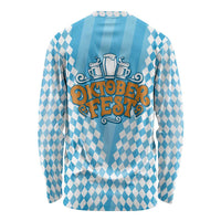 Oktoberfest Long Sleeve Shirt with Beer Glass Illustration Blue White Diamond - Wonder Print Shop