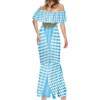 Oktoberfest Mermaid Dress with Beer Glass Illustration Blue White Diamond - Wonder Print Shop