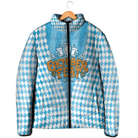 Oktoberfest Padded Jacket with Beer Glass Illustration Blue White Diamond - Wonder Print Shop