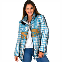 Oktoberfest Padded Jacket with Beer Glass Illustration Blue White Diamond - Wonder Print Shop