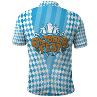 Oktoberfest Polo Shirt with Beer Glass Illustration Blue White Diamond - Wonder Print Shop