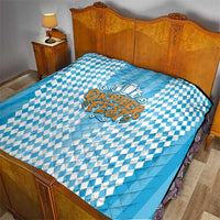Oktoberfest Quilt with Beer Glass Illustration Blue White Diamond - Wonder Print Shop