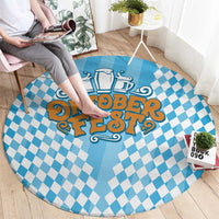 Oktoberfest Round Carpet with Beer Glass Illustration Blue White Diamond - Wonder Print Shop