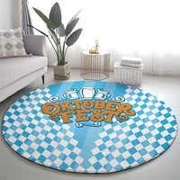 Oktoberfest Round Carpet with Beer Glass Illustration Blue White Diamond - Wonder Print Shop
