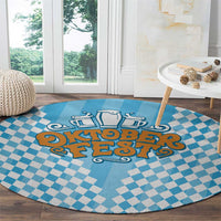 Oktoberfest Round Carpet with Beer Glass Illustration Blue White Diamond - Wonder Print Shop
