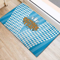 Oktoberfest Rubber Doormat with Beer Glass Illustration Blue White Diamond - Wonder Print Shop