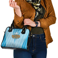 Oktoberfest Shoulder Handbag with Beer Glass Illustration Blue White Diamond - Wonder Print Shop
