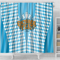 Oktoberfest Shower Curtain with Beer Glass Illustration Blue White Diamond - Wonder Print Shop