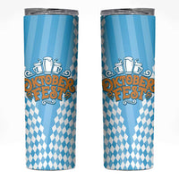 Oktoberfest Skinny Tumbler with Beer Glass Illustration Blue White Diamond - Wonder Print Shop