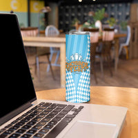 Oktoberfest Skinny Tumbler with Beer Glass Illustration Blue White Diamond - Wonder Print Shop