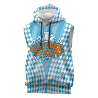 Oktoberfest Sleeveless Hoodie with Beer Glass Illustration Blue White Diamond - Wonder Print Shop