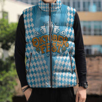 Oktoberfest Sleeveless Puffer Jacket with Beer Glass Illustration Blue White Diamond - Wonder Print Shop