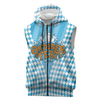 Oktoberfest Sleeveless Zip Hoodie with Beer Glass Illustration Blue White Diamond - Wonder Print Shop