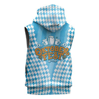 Oktoberfest Sleeveless Zip Hoodie with Beer Glass Illustration Blue White Diamond - Wonder Print Shop